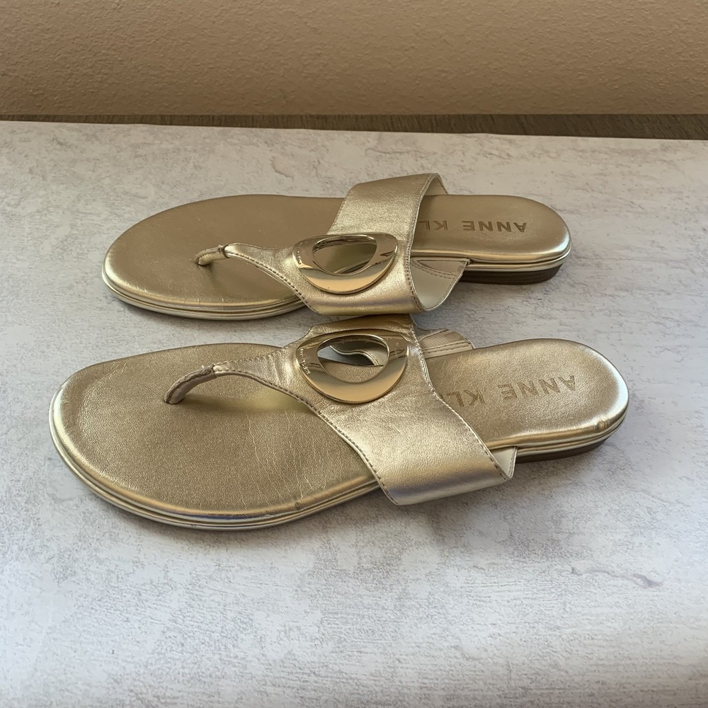Anne Klein Women Sandals 8M Wedge Gold Metallic Slip On Comfort Shoes - Picture 7 of 16